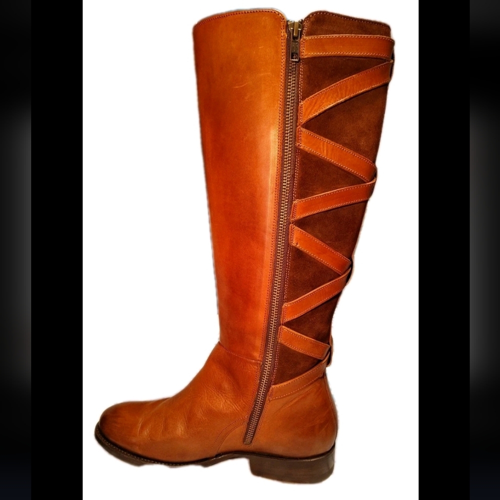 Frye Jordan Leather And Suede Cross Strap Riding Boots - Picture 9 of 16
